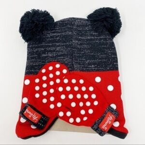 Disney Minnie Mouse Hat and Mittens Set Red Black Ages 2-4 years